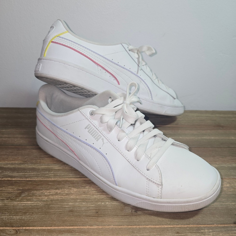 Puma‎ Smash v2 L White Pastel Rainbow Sneakers 374512-03 Womens 10